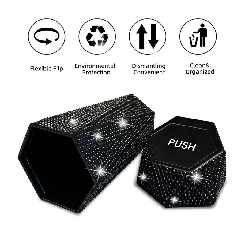 NBTEPEM Bling Car Trash Can with Lid, Bling Car Accessories Trash Bin, Leakproof Auto Garbage Can with 30 Trash Bags, Multipurpose Organizers and Storage for Home, Office (Black Diamond) - Image 3