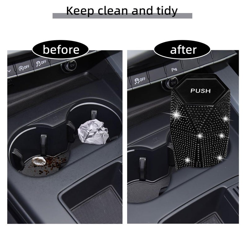 NBTEPEM Bling Car Trash Can with Lid, Bling Car Accessories Trash Bin, Leakproof Auto Garbage Can with 30 Trash Bags, Multipurpose Organizers and Storage for Home, Office (Black Diamond) - Image 5