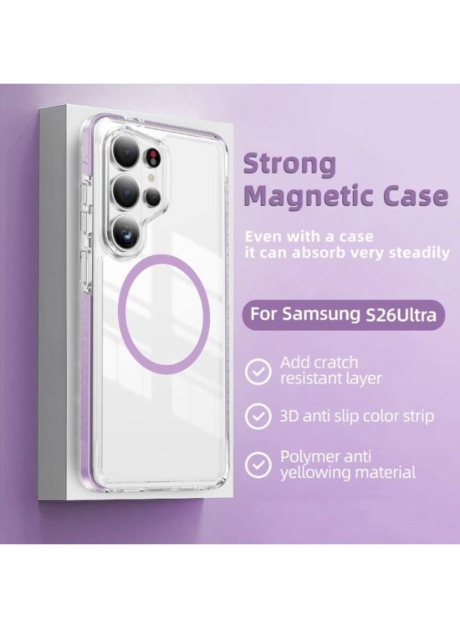 Magnetic Clear Case for Samsung Galaxy S26 Ultra 6.9-Inch,[Fit for Magsafe][Military Grade Drop Protection] Transparent Slim Fit Non-yellowing Shockproof Protective Phone Cover,Purple - Image 2