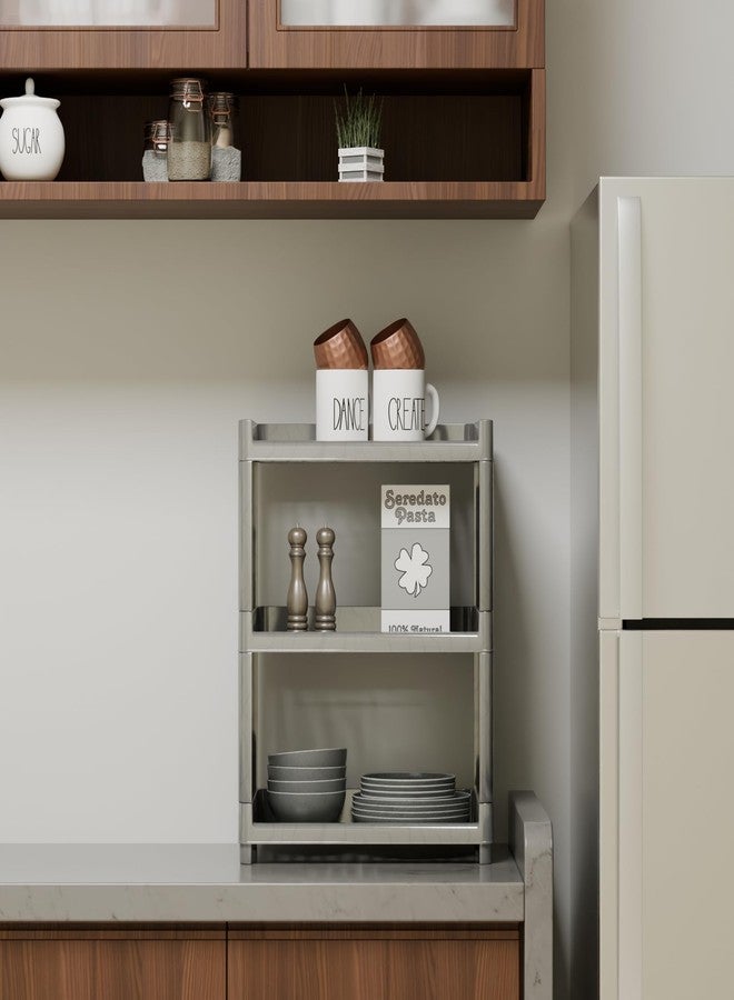 Morbrix 3-Tier Kitchen Storage Rack Organizer Shelf – Multipurpose Plastic Shelf for Kitchen Countertop, Bathroom, Pantry – Silver Utility Rack for Spices, Jars, Dishes, Cups & More - Image 1