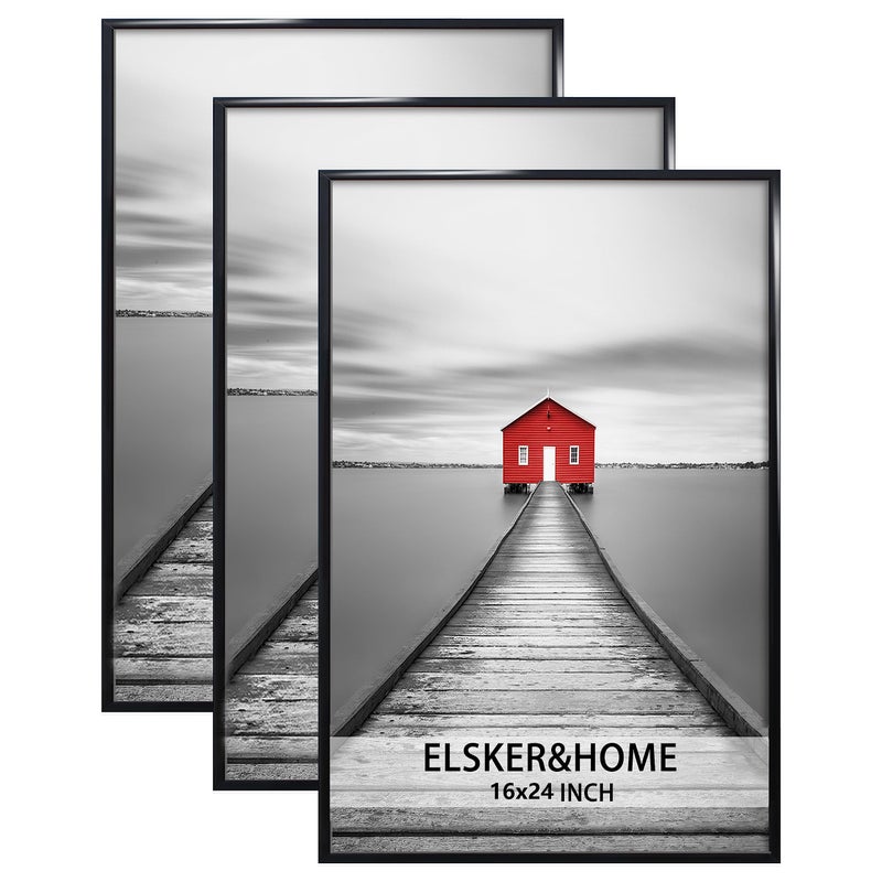 إطار ملصق ELSKERHOME 16x24 حزمة 3 إطار صورة أسود للتعليق الأفقي أو العمودي متين ومقاوم للخدش