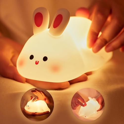 STOFFIER GARTEN Bunny Night Light for Kids Touch Easter, Rechargeable Rabbit Lamp Kids Lights for Bedroom, LED Portable Bunny Night Light for Girls Boys Nursery, Children Nightlight Room Decor Gifts - Image 1
