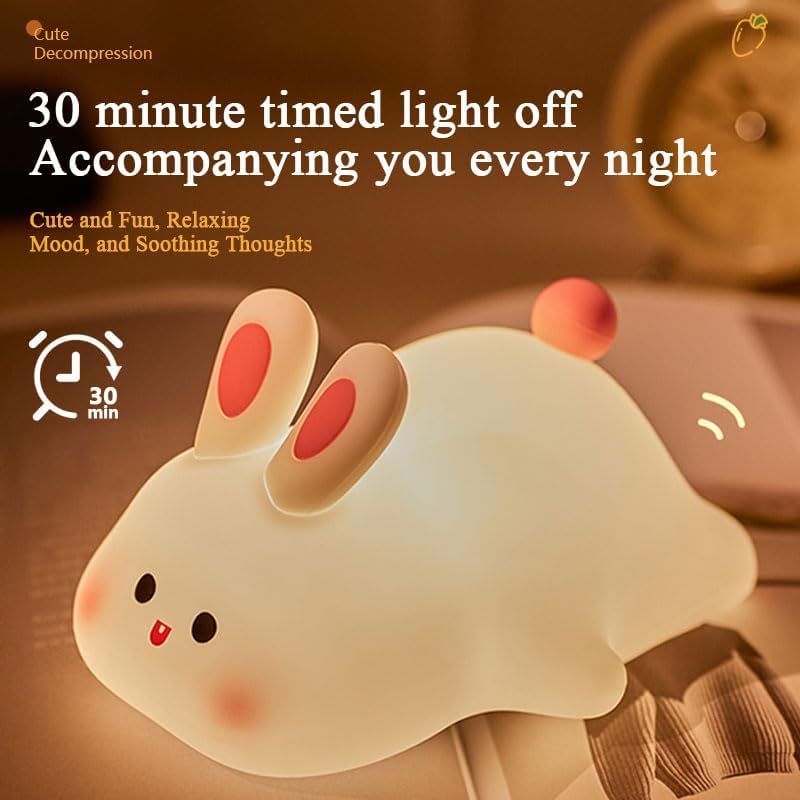 STOFFIER GARTEN Bunny Night Light for Kids Touch Easter, Rechargeable Rabbit Lamp Kids Lights for Bedroom, LED Portable Bunny Night Light for Girls Boys Nursery, Children Nightlight Room Decor Gifts - Image 4