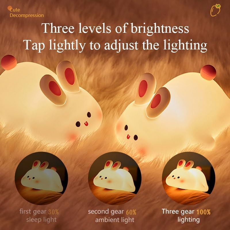 STOFFIER GARTEN Bunny Night Light for Kids Touch Easter, Rechargeable Rabbit Lamp Kids Lights for Bedroom, LED Portable Bunny Night Light for Girls Boys Nursery, Children Nightlight Room Decor Gifts - Image 3