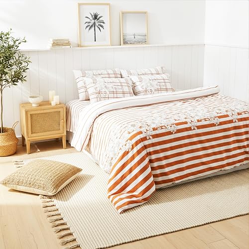 RUSTIQUE LINENS Premium 100% Cotton Bedsheet Set (1 Flat Sheet & 2 Pillow Cases)| 200 TC | Vibrant Prints | Soft, Breathable & Durable Fabric |Sunset Stripes - Image 4