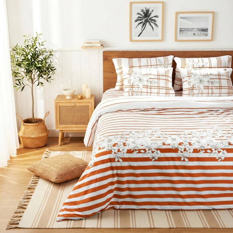 RUSTIQUE LINENS Premium 100% Cotton Bedsheet Set (1 Flat Sheet & 2 Pillow Cases)| 200 TC | Vibrant Prints | Soft, Breathable & Durable Fabric |Sunset Stripes - Image 5
