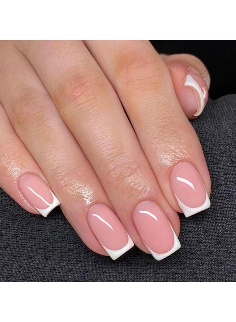 24PCS Press On Nails ,Simple And Elegant: Short French White Nail Art Products With Removable False Nail Art Patches, Acrylic Nails With Glue Kit. - Image 1
