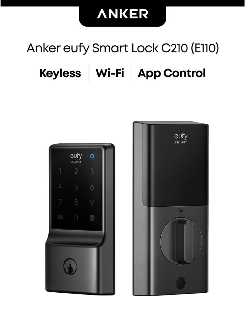 eufy Security Smart Lock C210, 5-in-1 Keyless Entry Door Lock, Built-in WiFi Deadbolt, Smart Door Lock, No Bridge Required, Easy Installation, Touchscreen Keypad, App Remote Control, BHMA Cert - Image 1
