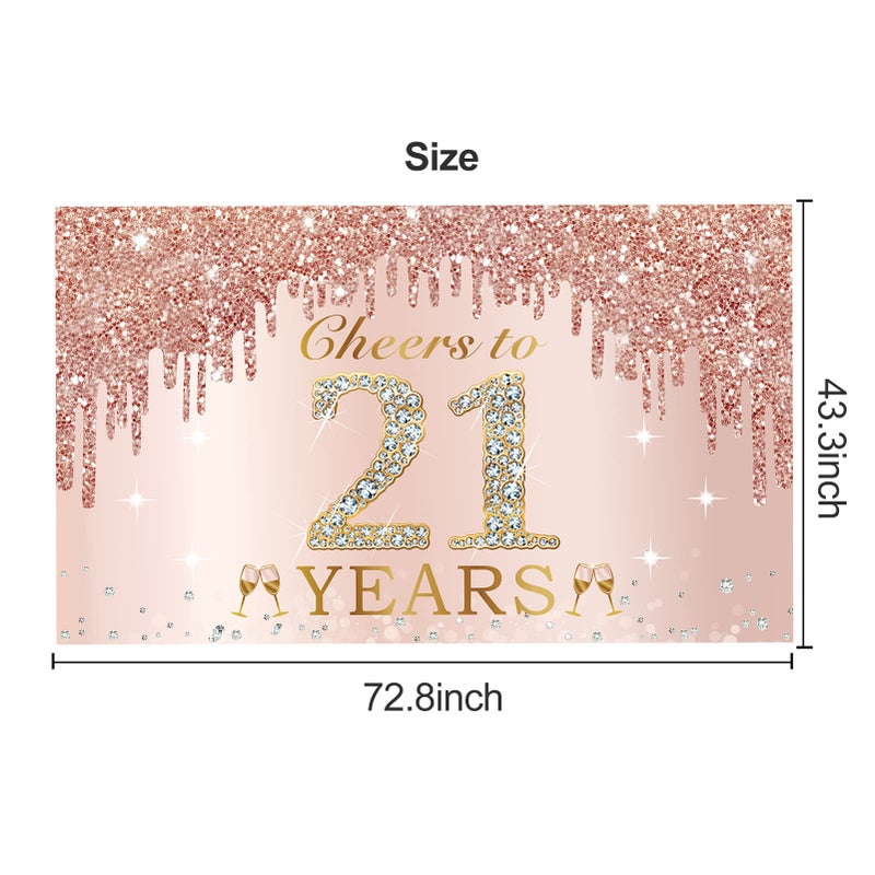 Excelloon Large Cheers to 21 Years Birthday Decorations for Women, Pink Rose Gold Happy 21st Birthday Banner Backdrop Party Supplies, 21 Year Old Birthday Poster Background Sign Decor - Image 2