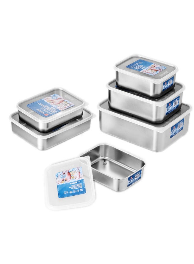 304 Stainless Steel Japanese-style Food Grade Fresh-keeping Box Refrigerated Sealed Household Daily-use Plastic Cover Rectangular Baling Box-Specifications:Small Mesh Frame-Color:Off-white  - Image 1