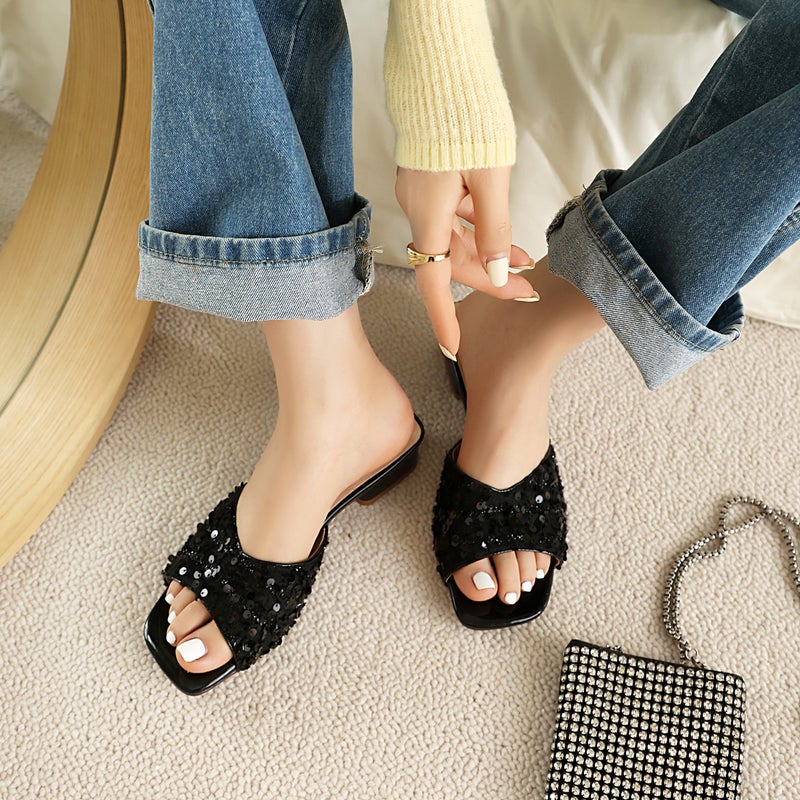 2024 Leisure Low-Heeled Square 32-48 Size Open-Toe Outdoor Slippers - Image 5
