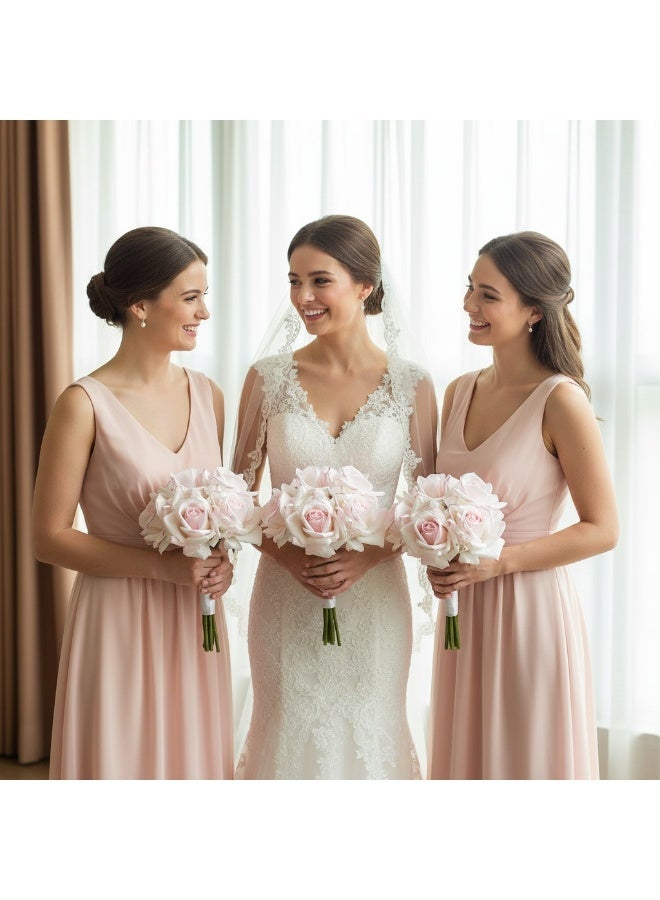 Real Touch Pink Rose Artificial Flower Bouquet - 25cm High-Quality Lifelike Faux Flowers for Home Decor, Wedding Arrangements & Elegant Interior Styling - Image 4