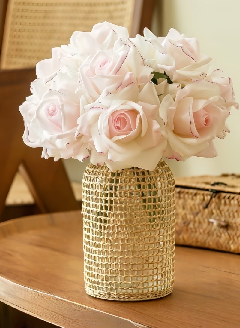 Real Touch Pink Rose Artificial Flower Bouquet - 25cm High-Quality Lifelike Faux Flowers for Home Decor, Wedding Arrangements & Elegant Interior Styling - Image 1