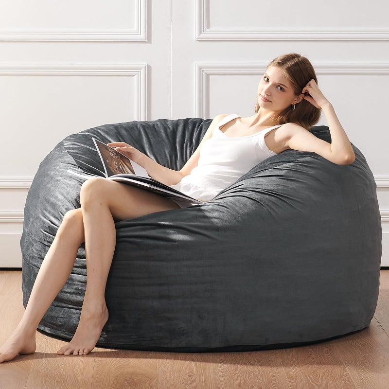 ILPEOD 3 Feet Bean Bag Chair - BeanBag Chairs for Adults, Living Room Furniture Sofa with Soft Micro Fiber Cover, Round Fluffy Couch for Bedroom College Dorm - Grey - Image 3