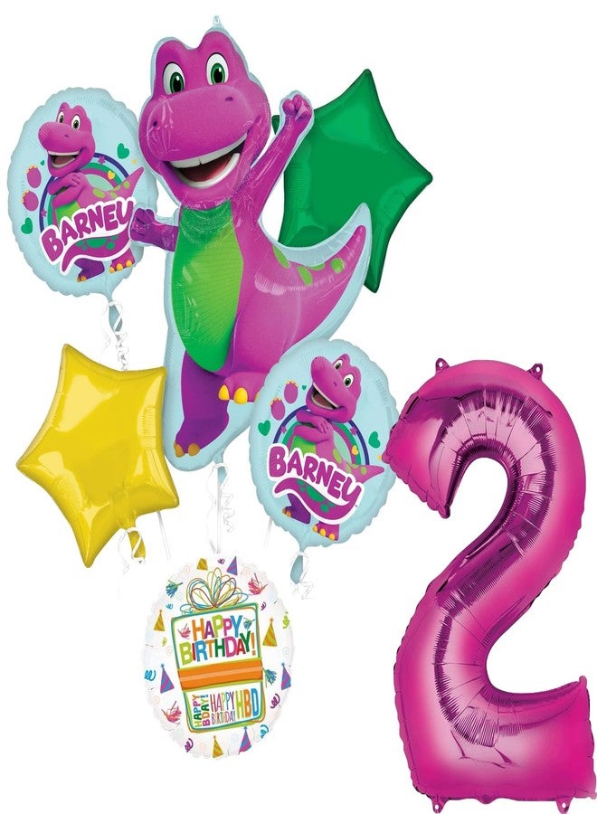 Anagram Barney's 2nd Birthday Party Supplies 7pc Girl Theme Balloon Bouquet Decorations - Image 1