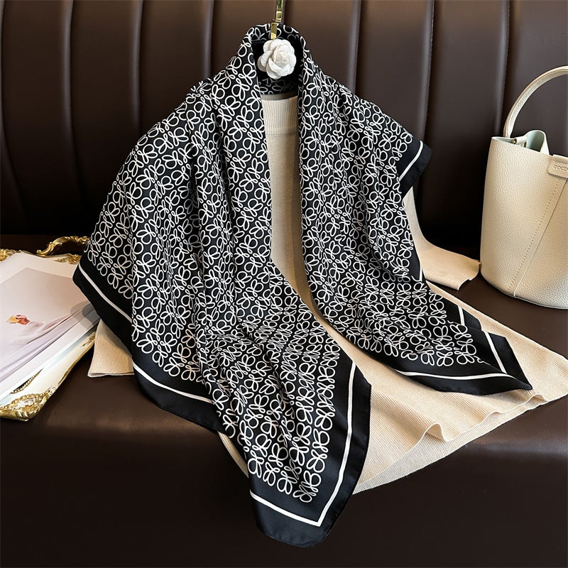 Korean Style Elegant Butterfly Printed Scarf 90cm Twill Scarf Fashion Essential Large Square Scarf Sunscreen Shawl Headscarf Women - Image 3