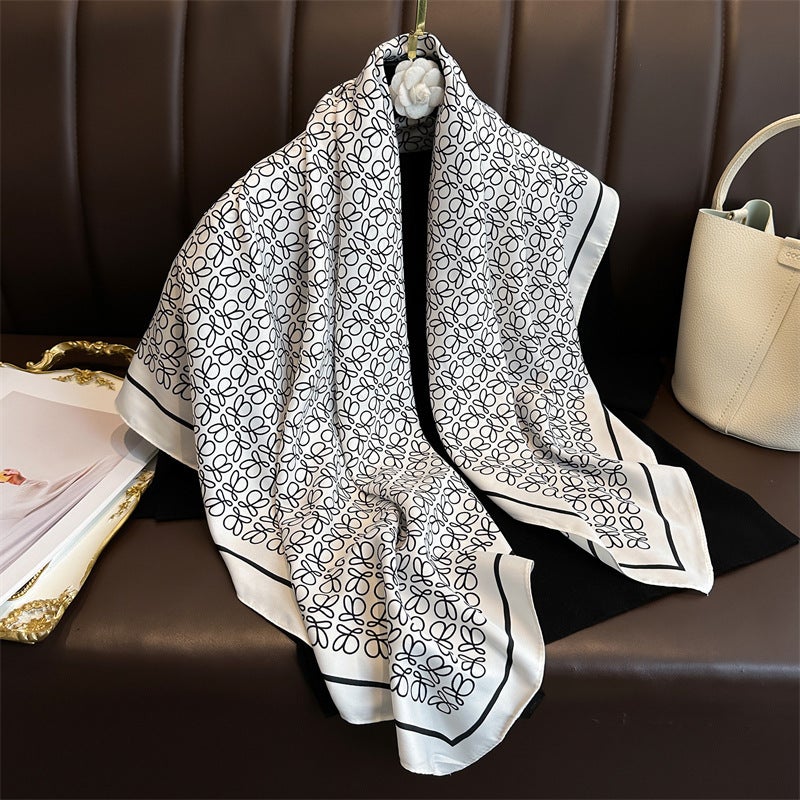 Korean Style Elegant Butterfly Printed Scarf 90cm Twill Scarf Fashion Essential Large Square Scarf Sunscreen Shawl Headscarf Women - Image 4