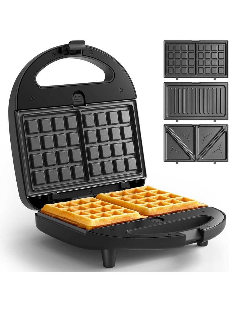 Crownful 3 in 1 Sandwich Maker, Waffle Maker & Grill, 750W Electric Panini Press with Removable Non-Stick Plates, Compact Breakfast Machine for Sandwiches, Waffles, Burgers & Steak - Image 1