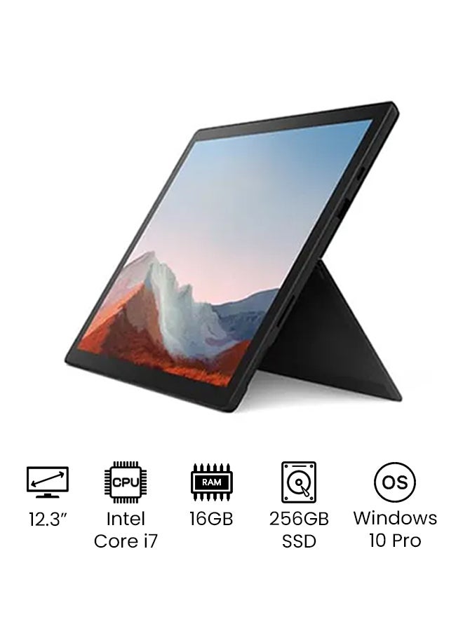 مايكروسوفت لابتوب سيرفيس برو 7 بلس بتصميم 2 في 1 قابل للتحويل بشاشة لمس PixelSense مقاس 12.3 بوصة ومعالج كور i7-1165G7/ ذاكرة رام سعة 16 جيجابايت/ محرك أقراص SSD سعة 256 جيجابايت/ بطاقة رسومات إنتل أيريس XE/ نظام ويندوز 10/ إصدار عالمي اللغة الإنجليزية أسود مطفأ - Image 1