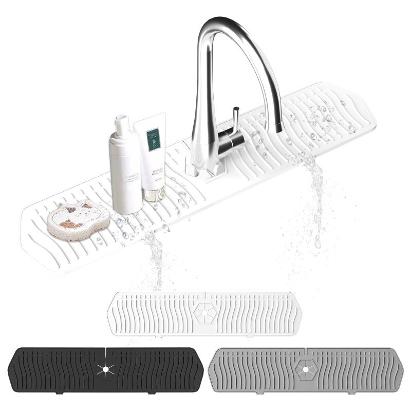 EBIGIC Kitchen Sink Splash Guard-24 x 5.8'' Ultrathin Silicone Sink Mat Splash Guard fit for Countertop, Bathroom,Farmhouse,RV (White) - Image 1