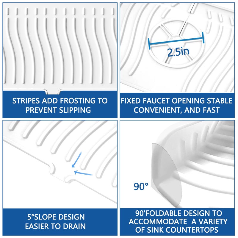 EBIGIC Kitchen Sink Splash Guard-24 x 5.8'' Ultrathin Silicone Sink Mat Splash Guard fit for Countertop, Bathroom,Farmhouse,RV (White) - Image 3