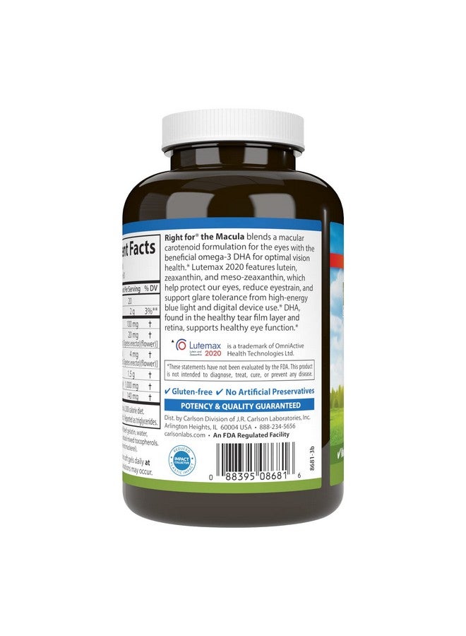 Carlson - Right for The Macula, Clinically Proven to Support Vision Health, Macular Health, Blue Light Protection & Eye Function, 120 Softgels - Image 3