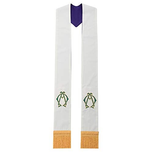 BLESSUME Church Priest Reversible Stole Purple and White with Tassels - Image 1