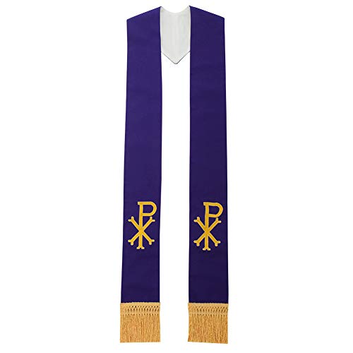 BLESSUME Church Priest Reversible Stole Purple and White with Tassels - Image 2