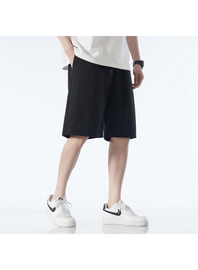 Homlean Men's American Style Shorts Summer Ice Silk Thin Breathable Basketball Shorts Oversized Casual Pants Cg03 Black 3XL - Image 4