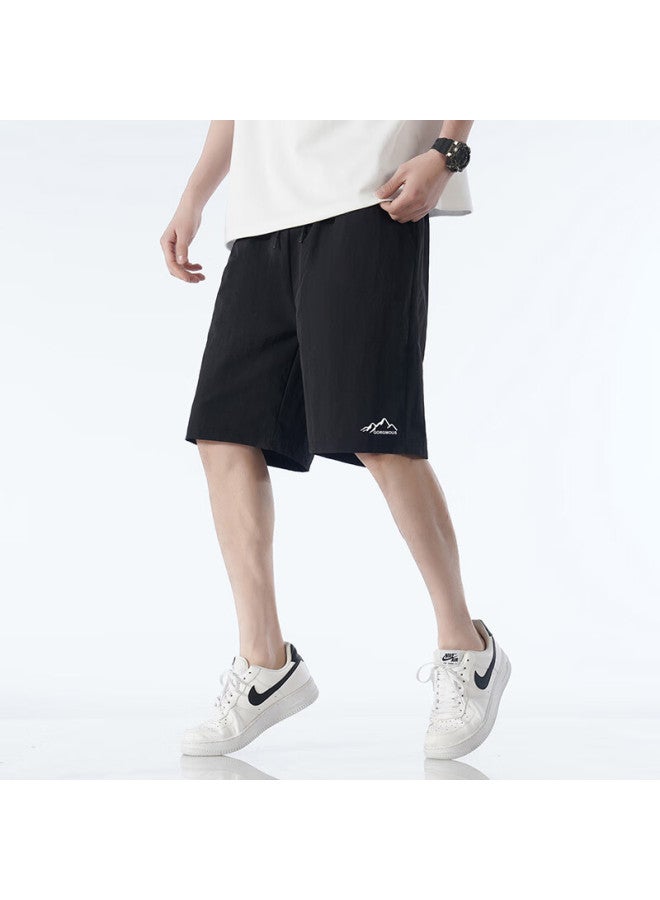 Homlean Men's American Style Shorts Summer Ice Silk Thin Breathable Basketball Shorts Oversized Casual Pants Cg03 Black 3XL - Image 2