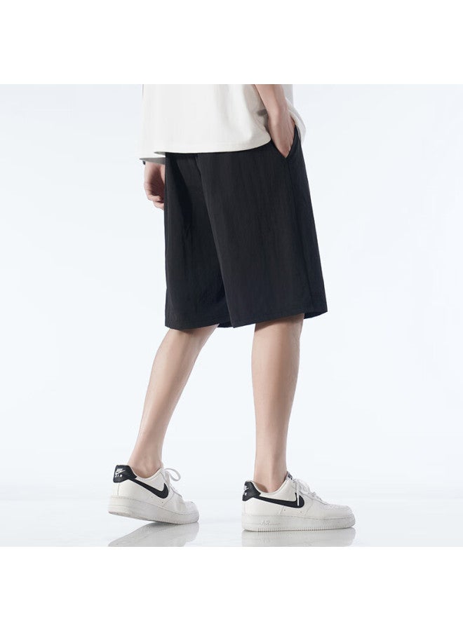 Homlean Men's American Style Shorts Summer Ice Silk Thin Breathable Basketball Shorts Oversized Casual Pants Cg03 Black 3XL - Image 5