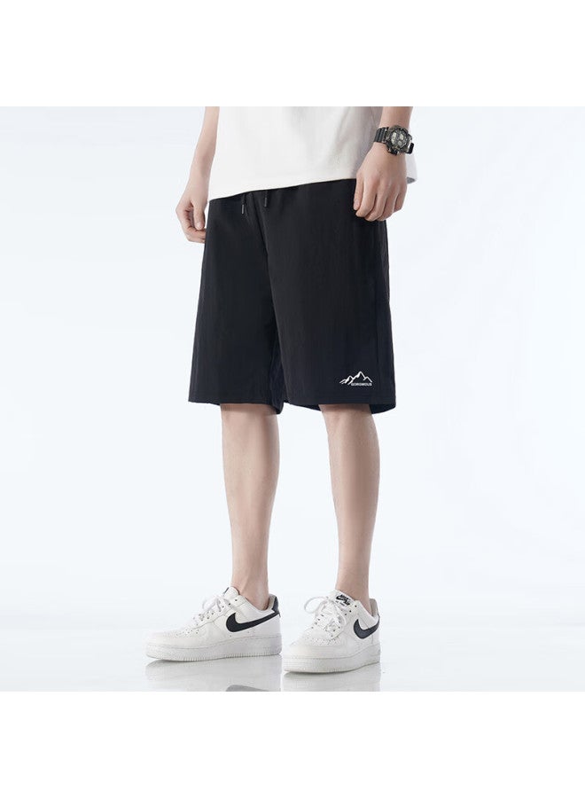 Homlean Men's American Style Shorts Summer Ice Silk Thin Breathable Basketball Shorts Oversized Casual Pants Cg03 Black 3XL - Image 3