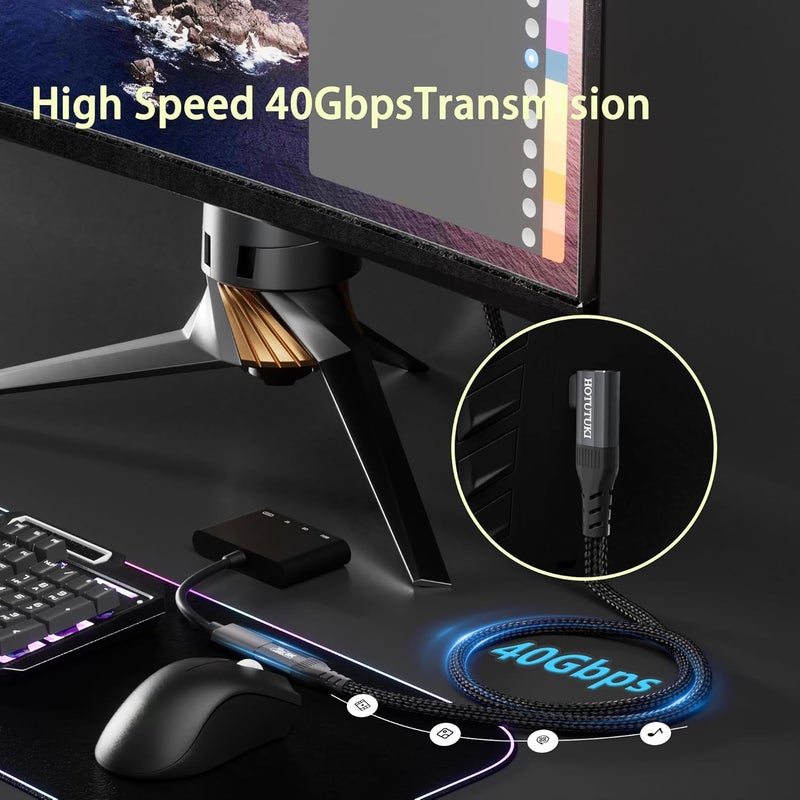 كابل تمديد USB-C بزاوية قائمة 3.3 قدم - متوافق مع Thunderbolt 4 و USB4، نقل بيانات بسرعة 40 جيجابت في الثانية، عرض فيديو بدقة 8K، توصيل طاقة بقدرة 240 واط، كابل تمديد USB-C بزاوية 90 درجة من ذكر إلى أنثى - Image 4