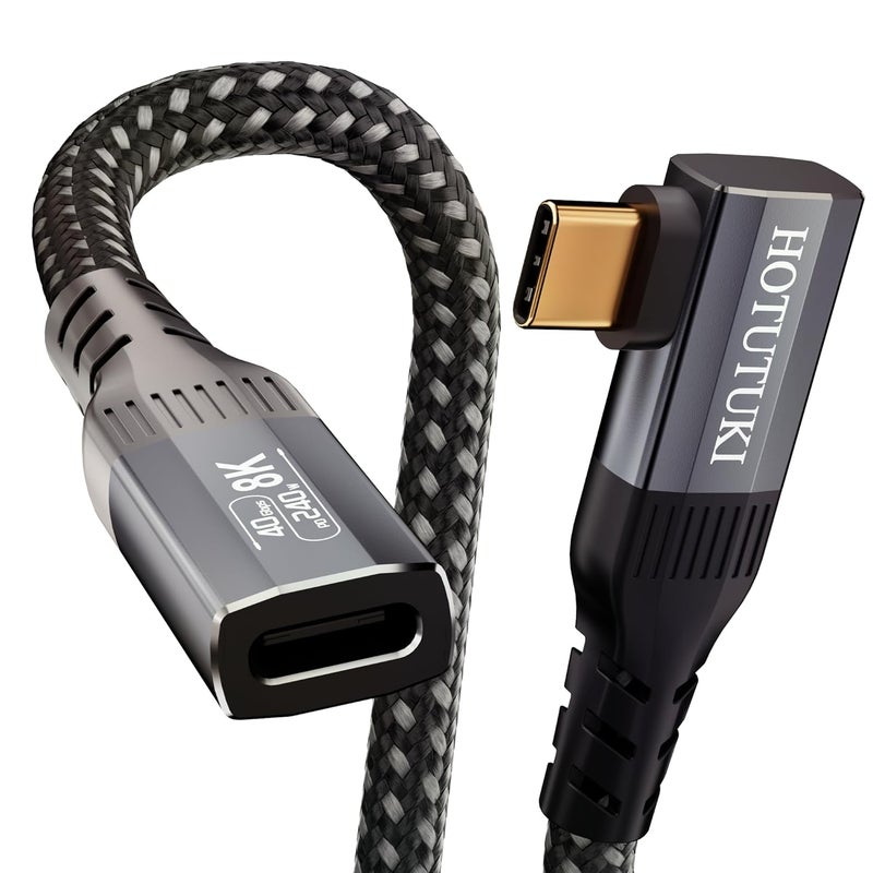 كابل تمديد USB-C بزاوية قائمة 3.3 قدم - متوافق مع Thunderbolt 4 و USB4، نقل بيانات بسرعة 40 جيجابت في الثانية، عرض فيديو بدقة 8K، توصيل طاقة بقدرة 240 واط، كابل تمديد USB-C بزاوية 90 درجة من ذكر إلى أنثى - Image 1