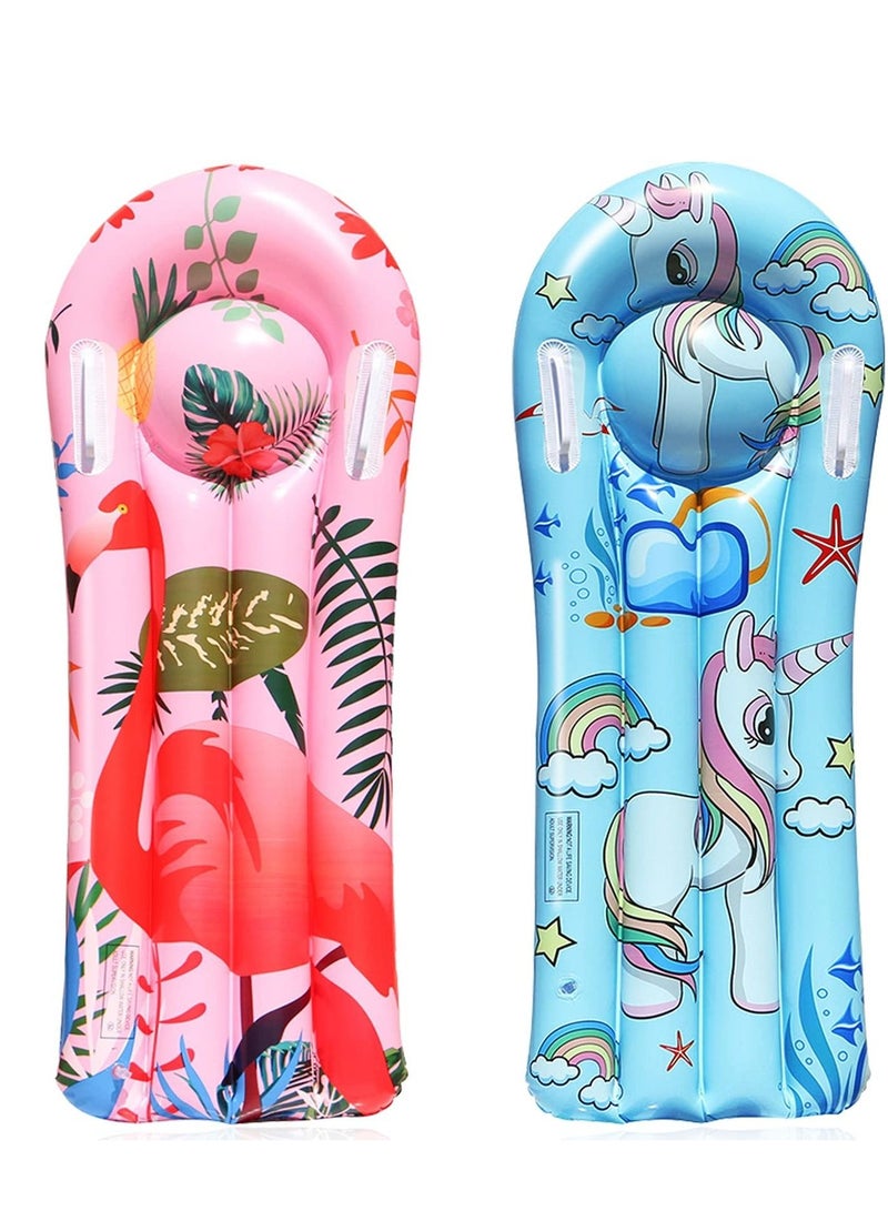 SYOSI Inflatable Flamingo Unicorn Boogie Boards, 2 Pack Swimming Pool Floating Toys for Kids Learn to Swim Water Slide Boards Pool Floats Toy Lounger Summer Party Supplies - Image 1