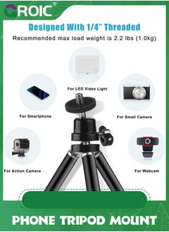 GROIC Black Mini Tripod, Multi-Purpose Compact Metal Extendable Lightweight Desktop Tripod for Webcam and Phone with Phone Holder  - Image 2