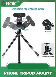 GROIC Black Mini Tripod, Multi-Purpose Compact Metal Extendable Lightweight Desktop Tripod for Webcam and Phone with Phone Holder  - Image 3