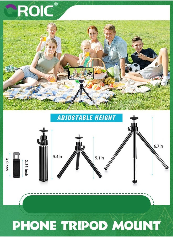GROIC - Black Mini Tripod, Multi-Purpose Compact Metal Extendable Lightweight Desktop Tripod for Webcam and Phone with Phone Holder - Image 1