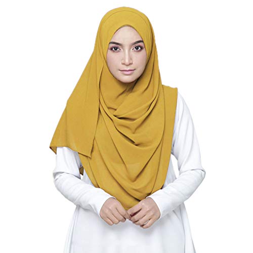 LMVERNA Solid Color bubble Chiffon scarf women Muslim Hijab Long Scarf wrap scarves (Gold) - Image 1