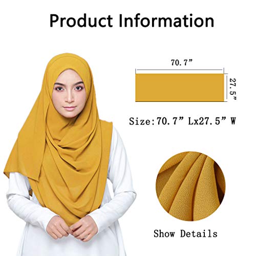 LMVERNA Solid Color bubble Chiffon scarf women Muslim Hijab Long Scarf wrap scarves (Gold) - Image 2