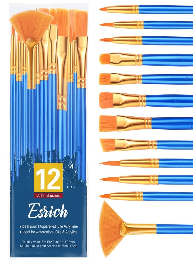 ESRICH Paint Brushes Set,1pack/12pcs Nylon Hair Round-Pointed Tip Acrylic Paint Brushes for Watercolor Oil Rock Face Painting,12 Sizes Paint Brush for All Purposes Kids Adult Arts Painting Brush Kits. - Image 1