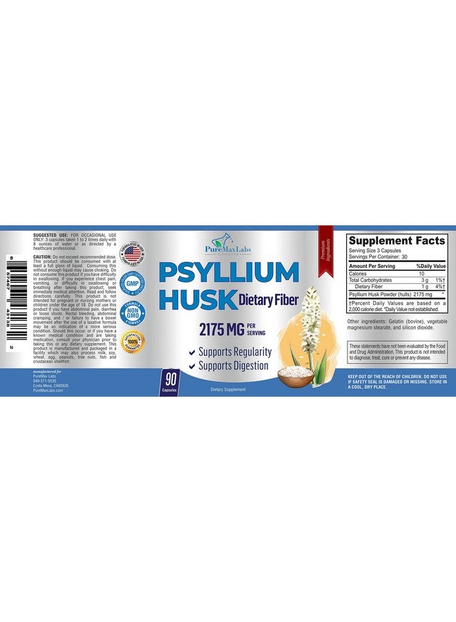 YUMMYVITE Psyllium Husk Dietary Fiber Supplement 2175Mg Nongmo 90 Capsules - Image 5