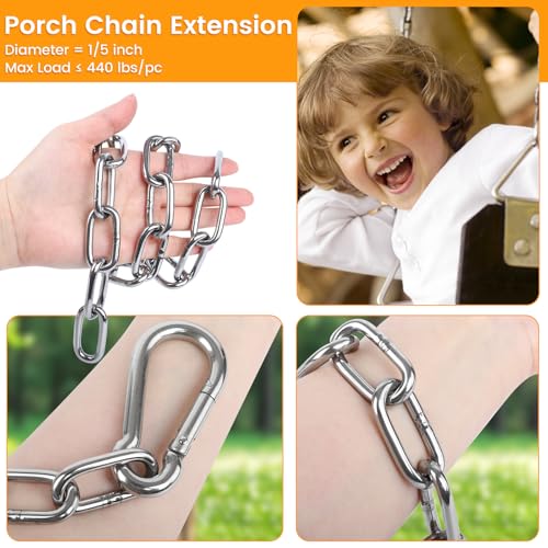 Syocsek 2 Pack 30 Inch Heavy Duty Chains for Swing, 440LB Hanging Chair Chain with 5/16 Thick Clasps, Adjustable Stainless Steel Chain Extension for Porch Tree Swing Hammock Chair Boxing Bag Yoga Gym - Image 4