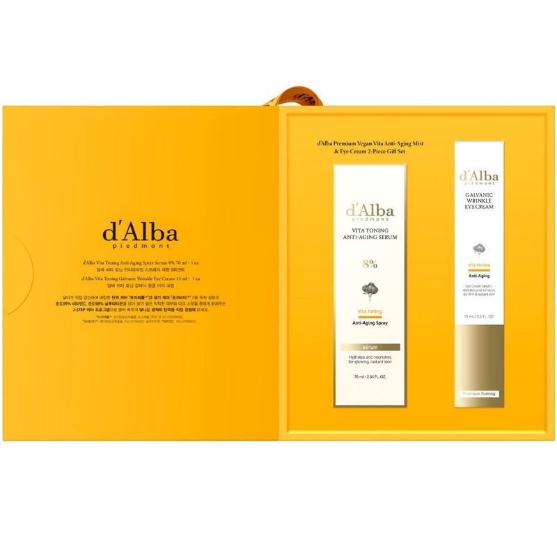 d'Alba Premium Vegan Vita Anti-Aging Mist & Eye Cream 2-Piece Gift Set
- Vita Toning Galvanic Wrinkle Eye Cream 15ml
- Vita Toning Anti-Aging Spray Serum 8% 70ml - Image 3