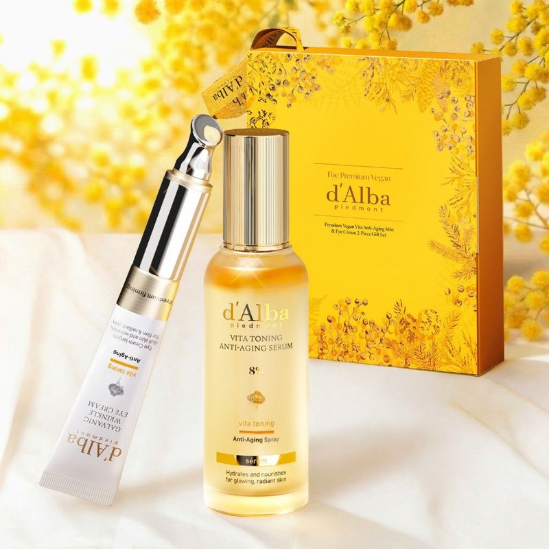 d'Alba Premium Vegan Vita Anti-Aging Mist & Eye Cream 2-Piece Gift Set
- Vita Toning Galvanic Wrinkle Eye Cream 15ml
- Vita Toning Anti-Aging Spray Serum 8% 70ml - Image 5