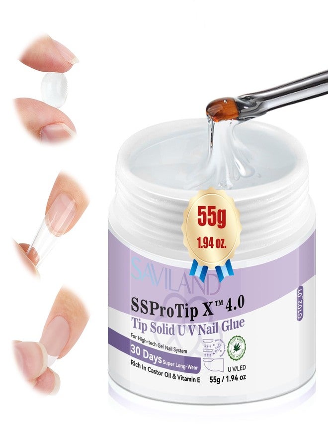 SAVILAND Solid Nail Glue Gel 55g: 30-Days Long Last Gel Nail Glue for Soft X Nail Gel Tips Clear Extra-Strong Hold for Nail Tips UV Cured Home DIY Manicure - Image 1