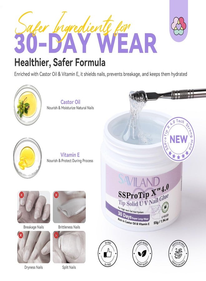 SAVILAND Solid Nail Glue Gel 55g: 30-Days Long Last Gel Nail Glue for Soft X Nail Gel Tips Clear Extra-Strong Hold for Nail Tips UV Cured Home DIY Manicure - Image 5