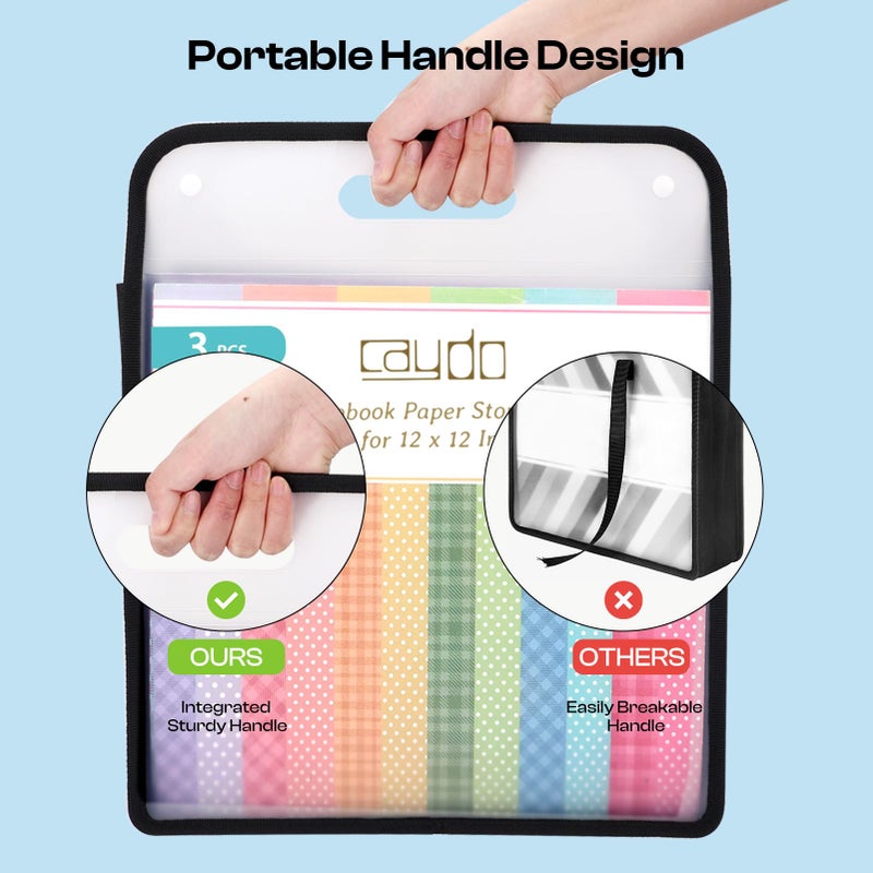 Caydo 3 Pack Scrapbook Paper Storage, Clear Expanding Folio with Handle, Portable 12 x 12 Paper Storage Organizer for Holding Scrapbook, Vinyl Paper, Cardstock (Blue, Pink, Black) - Image 5