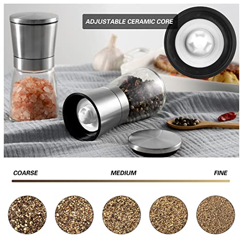 VEVOK CHEF Salt and Pepper Grinder Set Stainless Steel Adjustable Coarseness Ceramic Pepper Mill Salt Crusher with Silicone Tray Salt and Pepper Shaker Spice Grinder Kitchen - Image 2