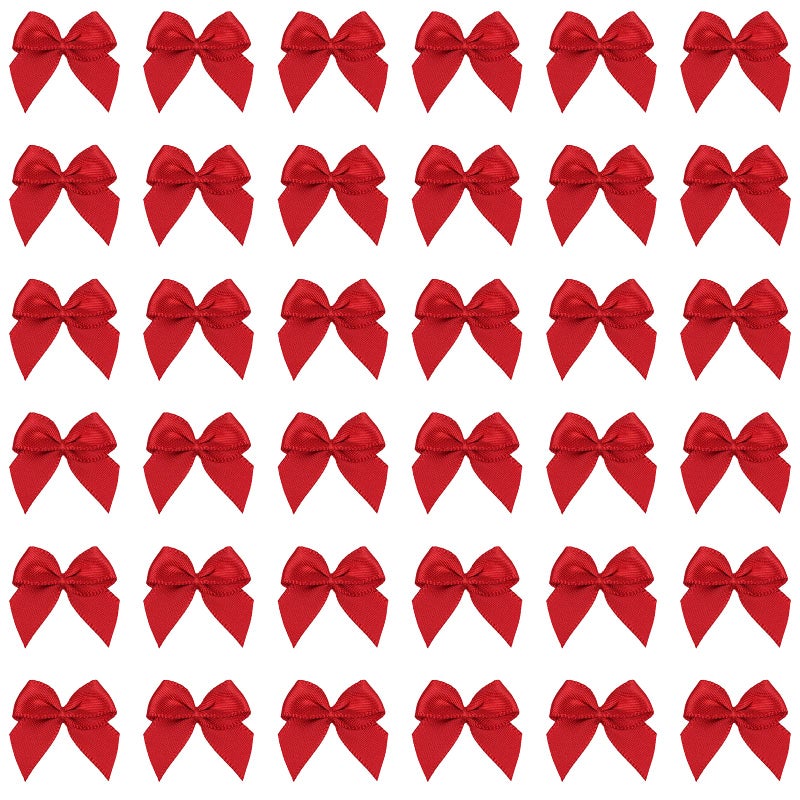 200pcs Mini Satin Ribbon Bows  Red PreTied 1 Inch Small Flowers Christmas DIY Crafts Gift Wedding Party Sewing Scrapbooking